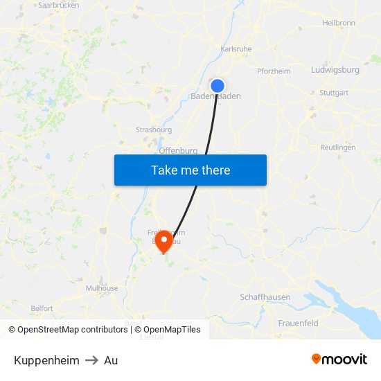 Kuppenheim to Au map