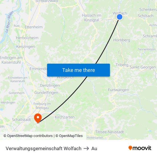 Verwaltungsgemeinschaft Wolfach to Au map