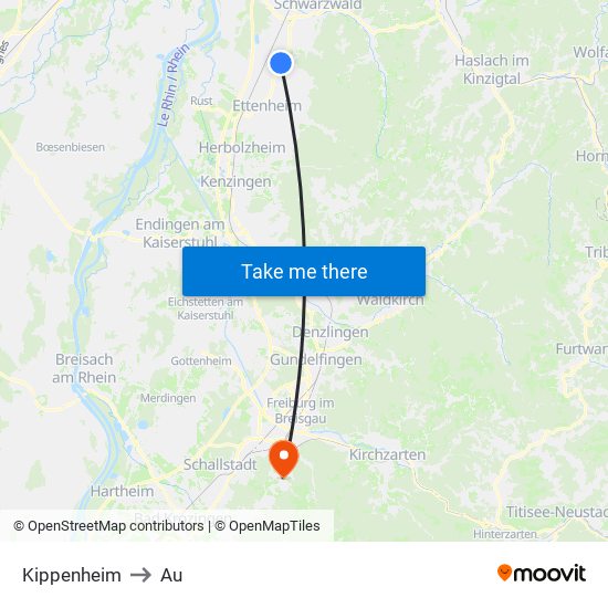 Kippenheim to Au map