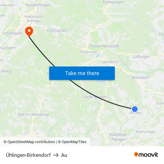 Ühlingen-Birkendorf to Au map
