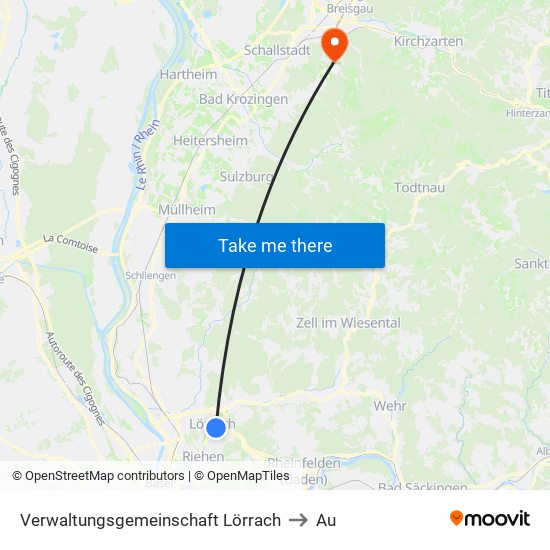 Verwaltungsgemeinschaft Lörrach to Au map