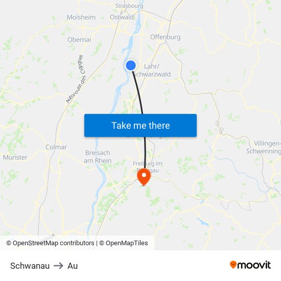 Schwanau to Au map