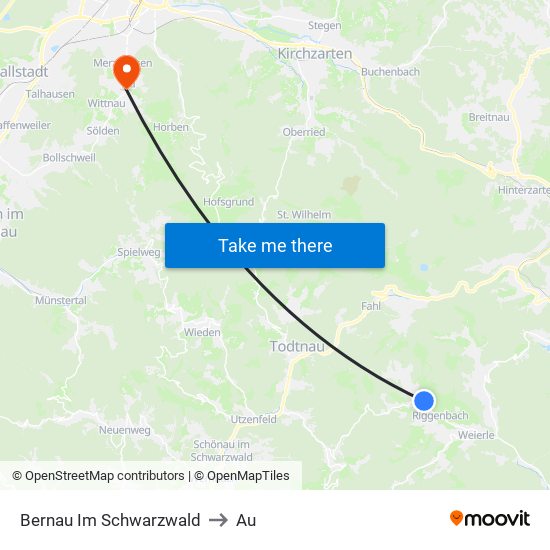 Bernau Im Schwarzwald to Au map