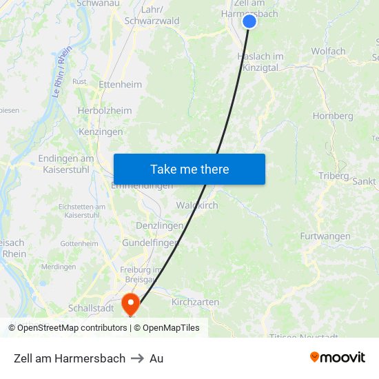 Zell am Harmersbach to Au map