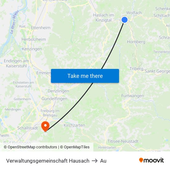 Verwaltungsgemeinschaft Hausach to Au map
