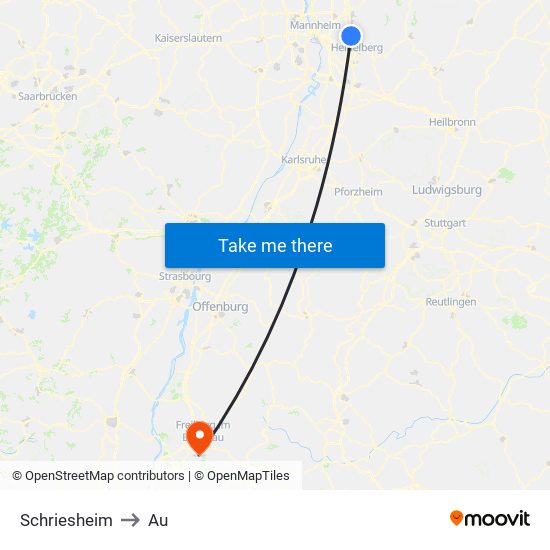 Schriesheim to Au map