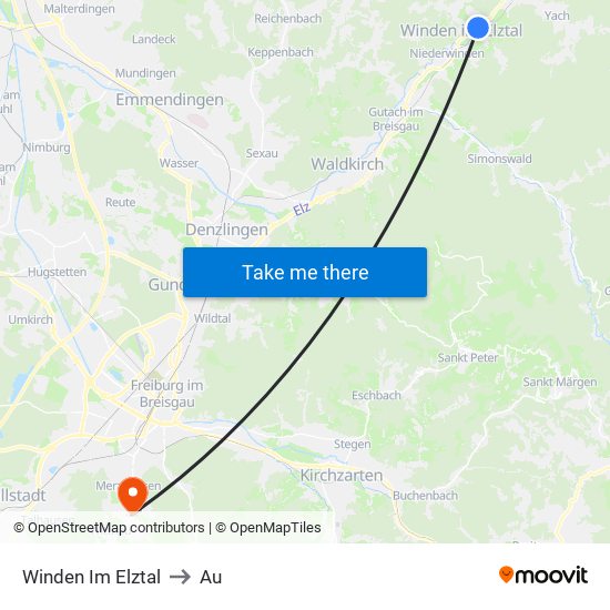 Winden Im Elztal to Au map