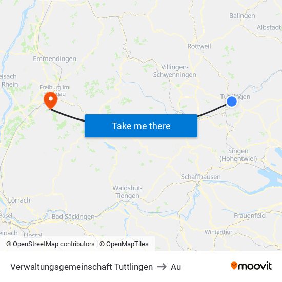 Verwaltungsgemeinschaft Tuttlingen to Au map