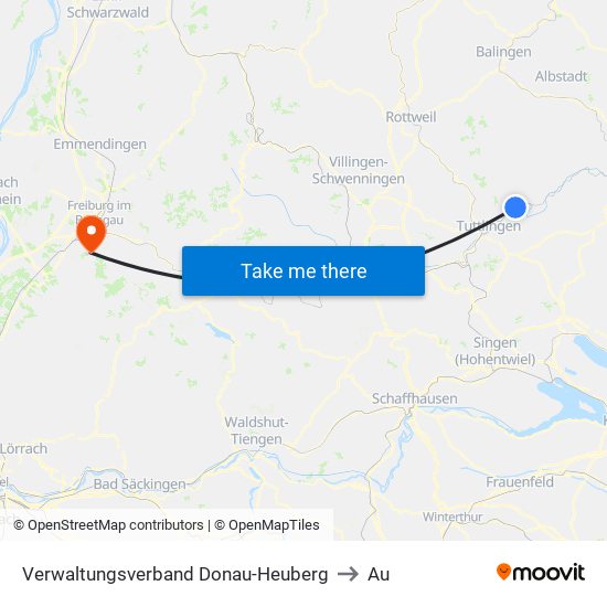 Verwaltungsverband Donau-Heuberg to Au map
