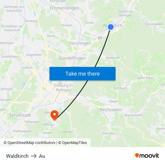 Waldkirch to Au map