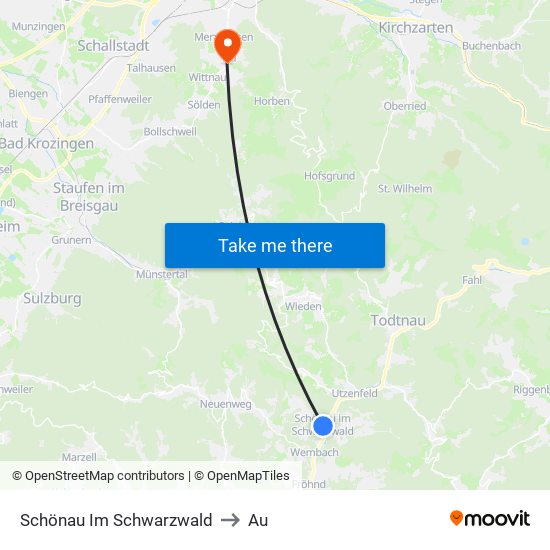 Schönau Im Schwarzwald to Au map