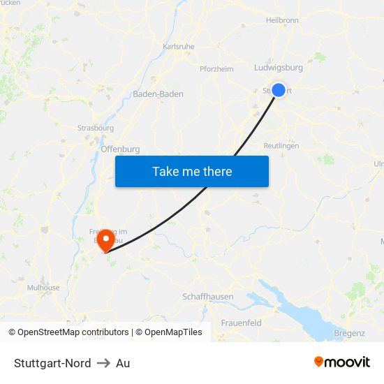 Stuttgart-Nord to Au map