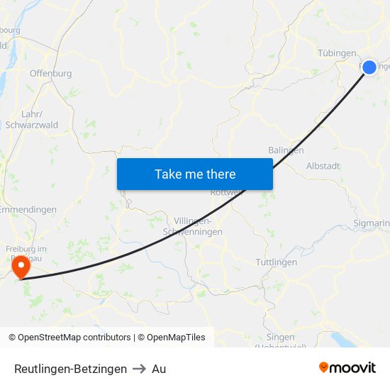 Reutlingen-Betzingen to Au map