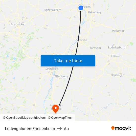 Ludwigshafen-Friesenheim to Au map