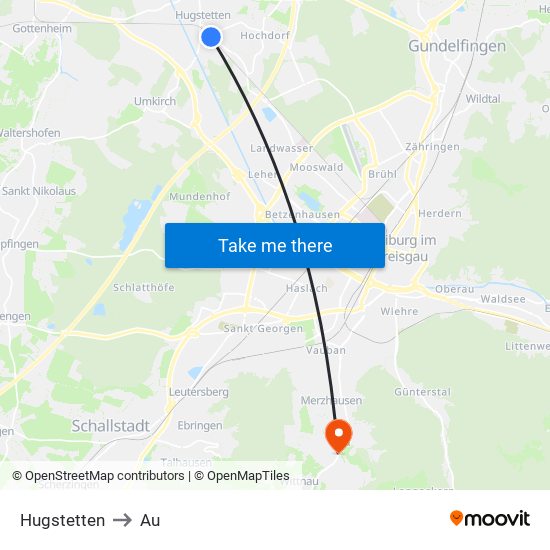 Hugstetten to Au map