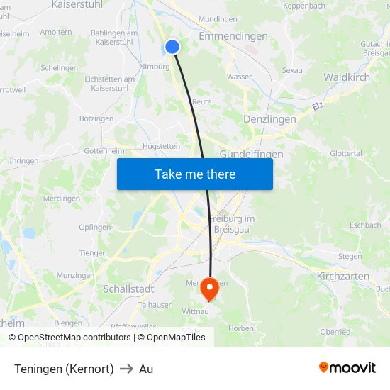 Teningen (Kernort) to Au map