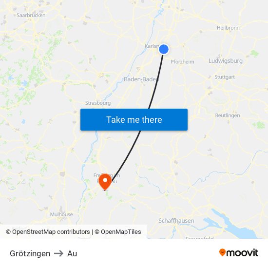 Grötzingen to Au map