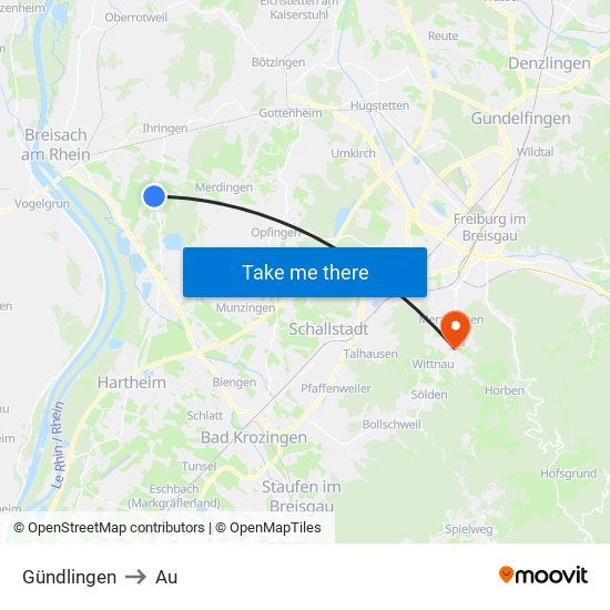 Gündlingen to Au map