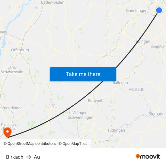 Birkach to Au map