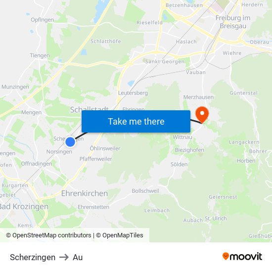 Scherzingen to Au map