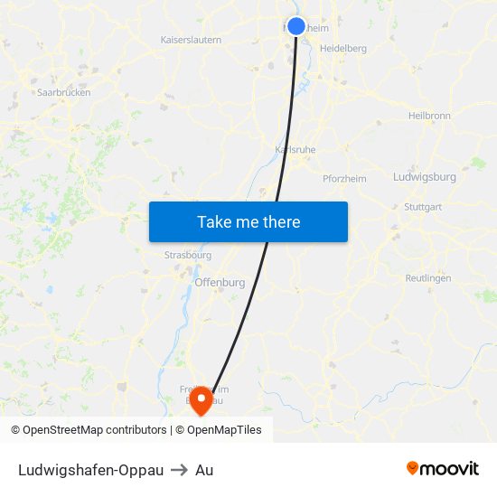 Ludwigshafen-Oppau to Au map