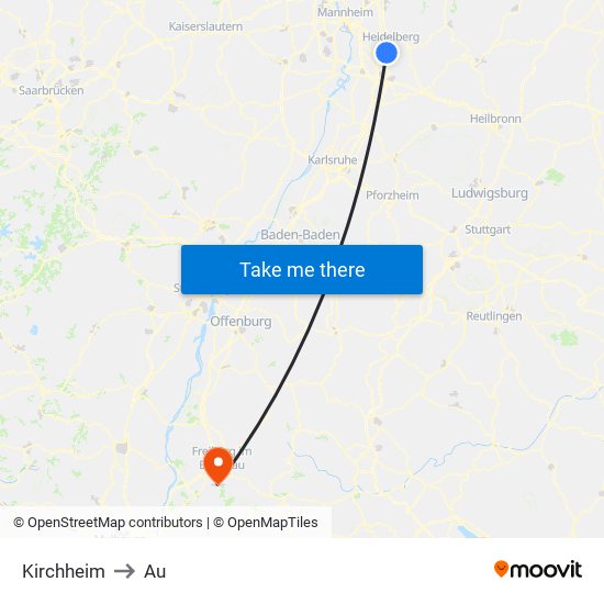 Kirchheim to Au map