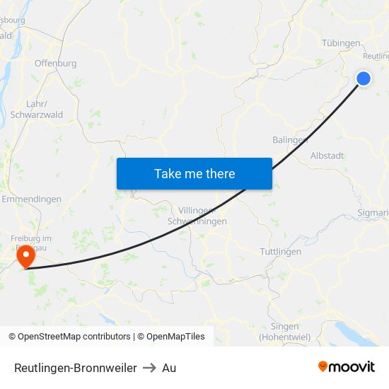 Reutlingen-Bronnweiler to Au map