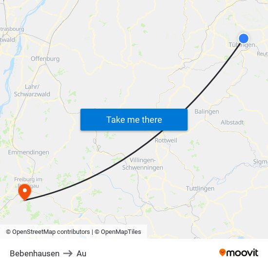 Bebenhausen to Au map
