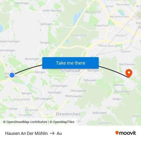 Hausen An Der Möhlin to Au map