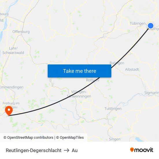 Reutlingen-Degerschlacht to Au map