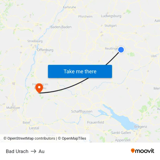 Bad Urach to Au map