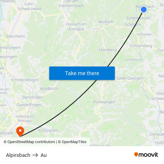 Alpirsbach to Au map