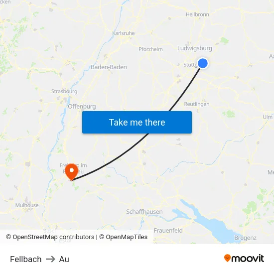 Fellbach to Au map