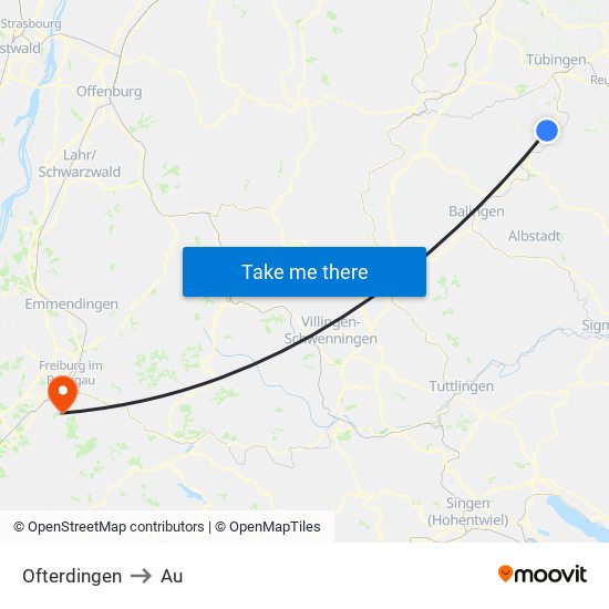 Ofterdingen to Au map