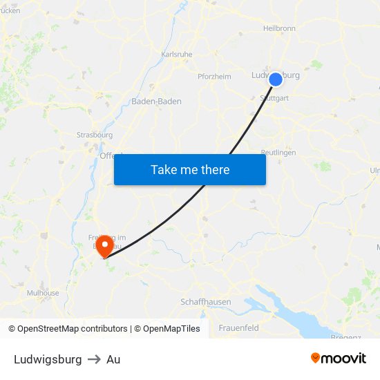 Ludwigsburg to Au map