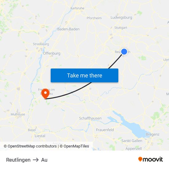 Reutlingen to Au map