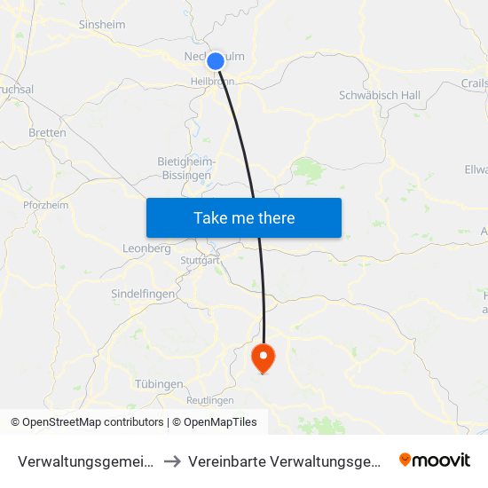 Verwaltungsgemeinschaft Neckarsulm to Vereinbarte Verwaltungsgemeinschaft Der Stadt Neuffen map