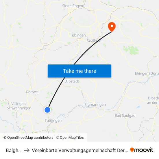 Balgheim to Vereinbarte Verwaltungsgemeinschaft Der Stadt Neuffen map