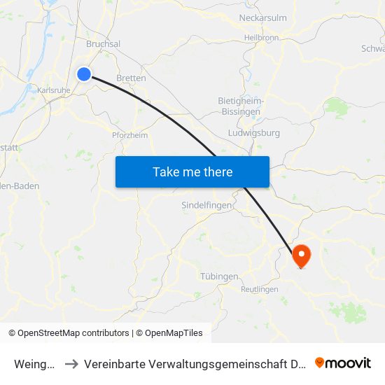 Weingarten to Vereinbarte Verwaltungsgemeinschaft Der Stadt Neuffen map