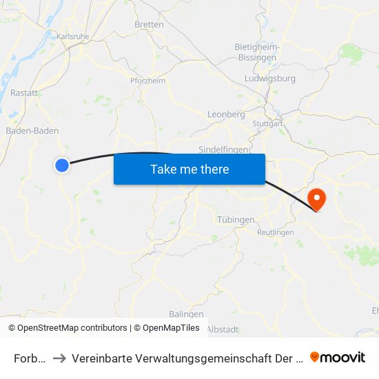 Forbach to Vereinbarte Verwaltungsgemeinschaft Der Stadt Neuffen map