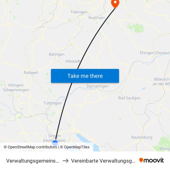Verwaltungsgemeinschaft Singen (Hohentwiel) to Vereinbarte Verwaltungsgemeinschaft Der Stadt Neuffen map