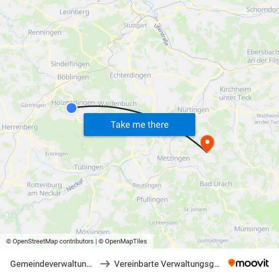 Gemeindeverwaltungsverband Holzgerlingen to Vereinbarte Verwaltungsgemeinschaft Der Stadt Neuffen map