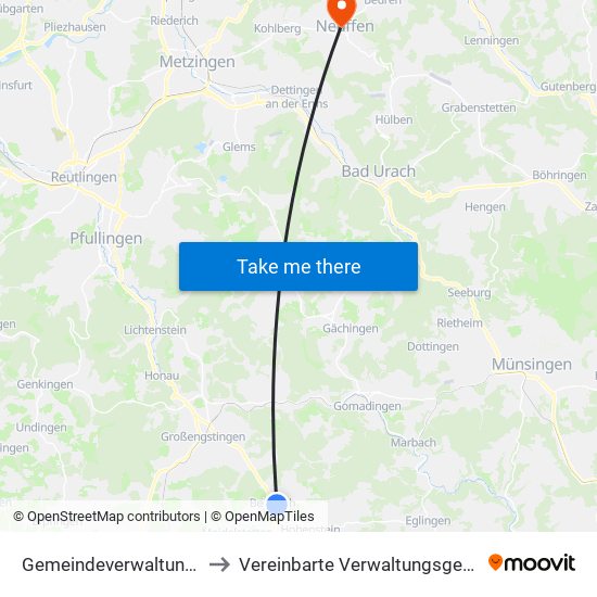 Gemeindeverwaltungsverband Engstingen to Vereinbarte Verwaltungsgemeinschaft Der Stadt Neuffen map