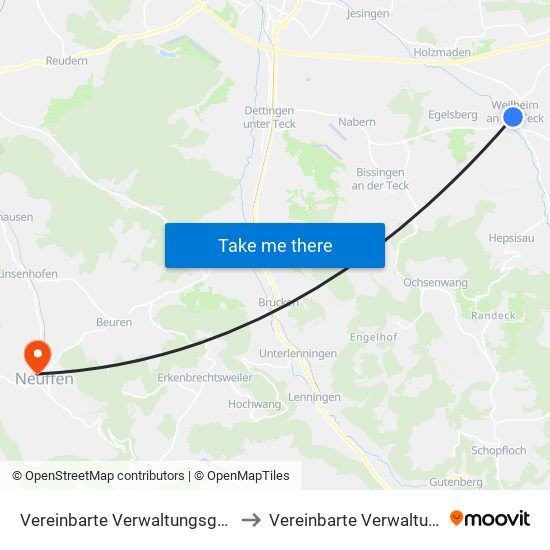 Vereinbarte Verwaltungsgemeinschaft Der Stadt Weilheim An Der Teck to Vereinbarte Verwaltungsgemeinschaft Der Stadt Neuffen map
