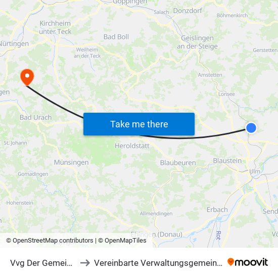 Vvg Der Gemeinde Dornstadt to Vereinbarte Verwaltungsgemeinschaft Der Stadt Neuffen map