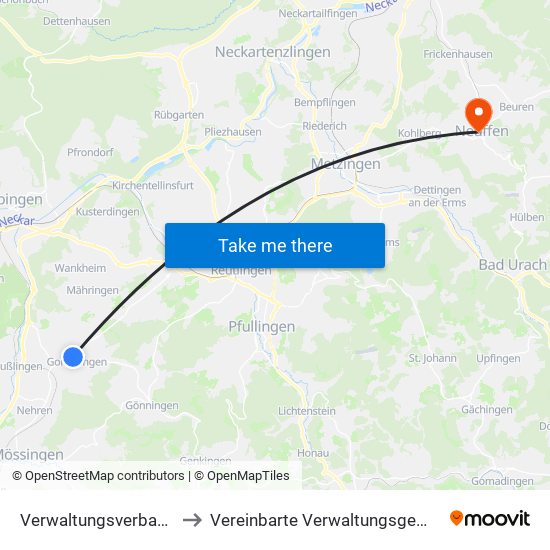 Verwaltungsverband Steinlach-Wiesaz to Vereinbarte Verwaltungsgemeinschaft Der Stadt Neuffen map