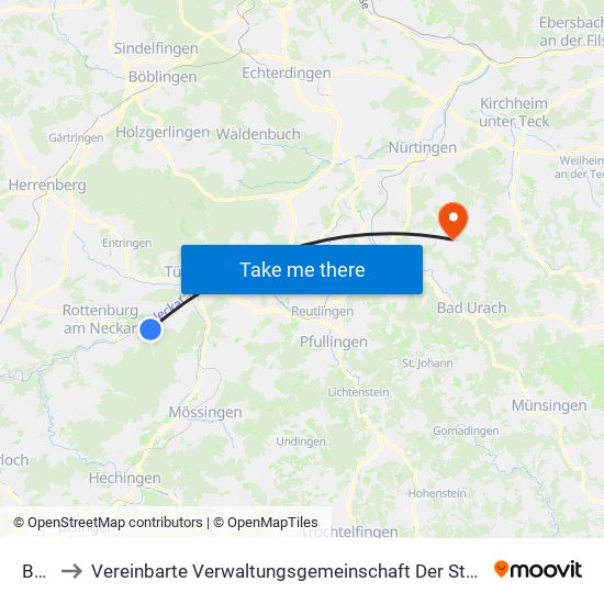 Bühl to Vereinbarte Verwaltungsgemeinschaft Der Stadt Neuffen map