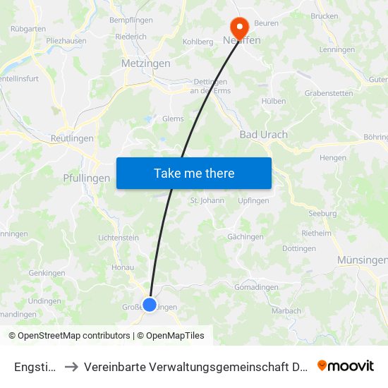 Engstingen to Vereinbarte Verwaltungsgemeinschaft Der Stadt Neuffen map