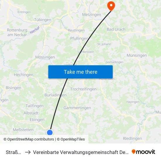 Straßberg to Vereinbarte Verwaltungsgemeinschaft Der Stadt Neuffen map