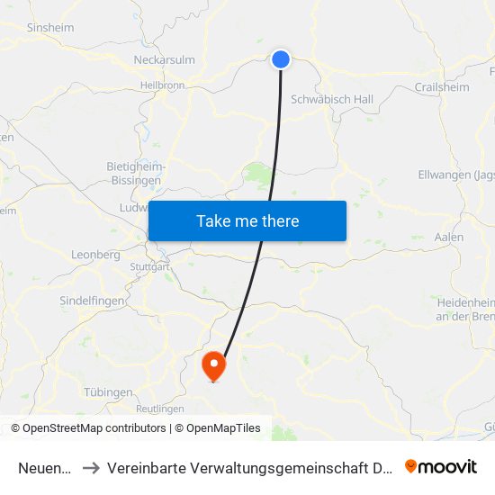 Neuenstein to Vereinbarte Verwaltungsgemeinschaft Der Stadt Neuffen map